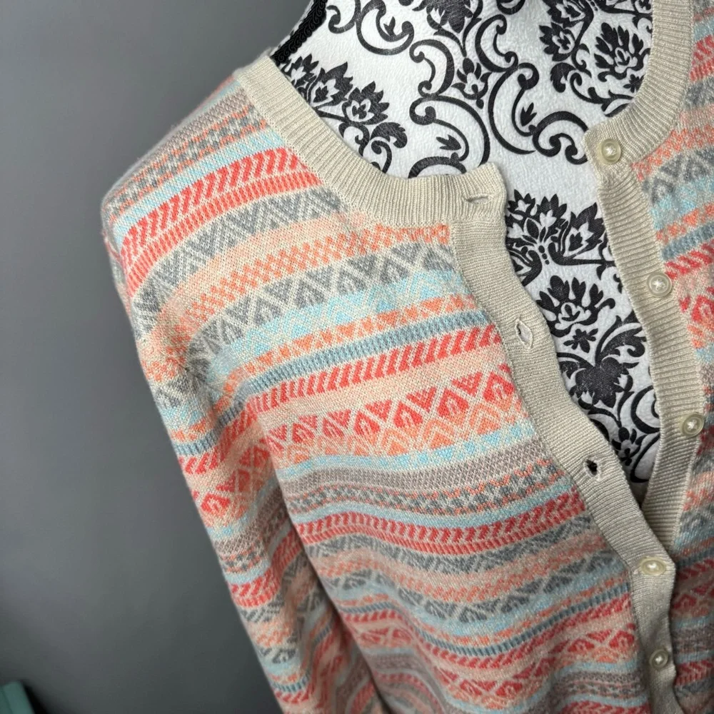 Croft & Barrow Pastel Aztec Button Front Cardigan Size XL Boho Business Casual - Picture 4 of 12